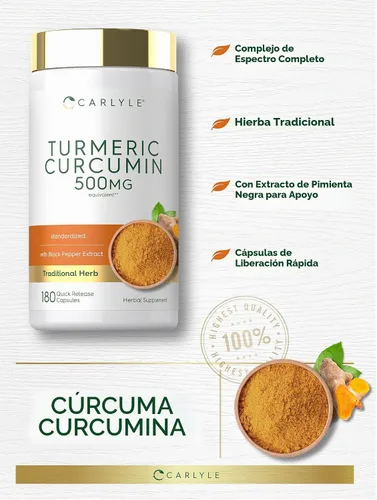 Vista 4 de Carlyle Suplemento de curcumina de cúrcuma 180 cápsulas