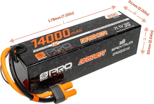 Vista 4 de Spektrum 11.1V 14000mAh 3S 120C Smart G2 Pro Basher LiPo: IC5, SPMXB3S140