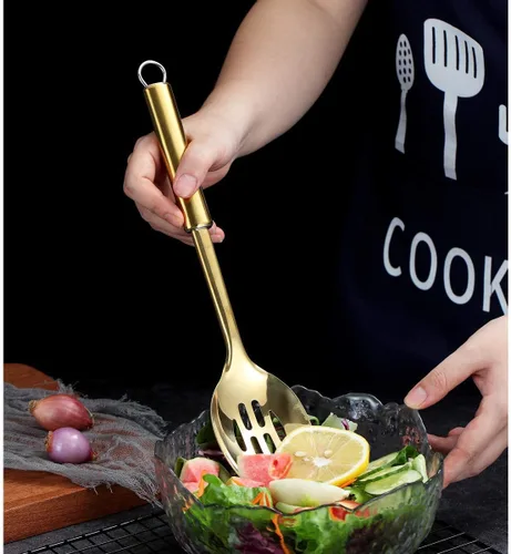 Vista 6 de Berglander Cuchara ranurada - Cuchara de cocina ranurada de acero inoxidable con chapado en titanio