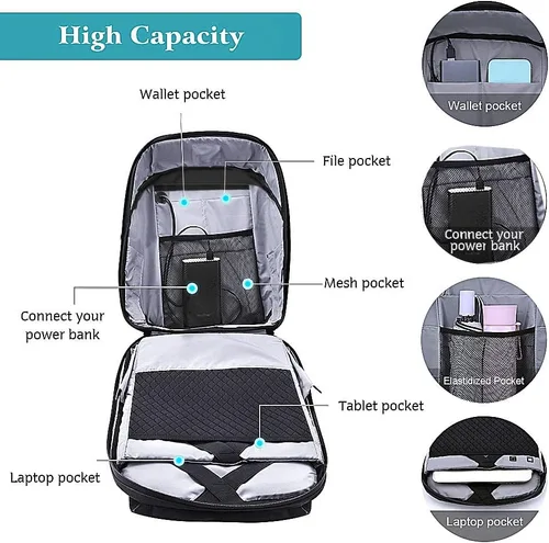 Vista 5 de Mochila para laptop con pantalla programable, mochila LED para laptop con control de aplicación, bolsa LED impermeable, viajes, mochila