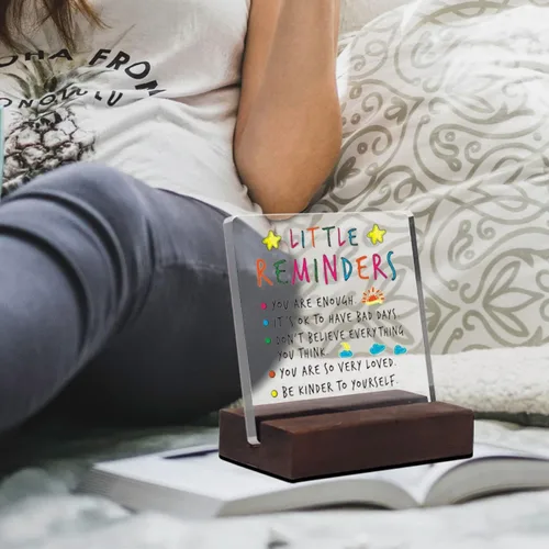 Vista 2 de Letrero decorativo de escritorio de acrílico transparente con texto en inglés "You Are Enough para la oficina en casa, regalos para mejores amigos