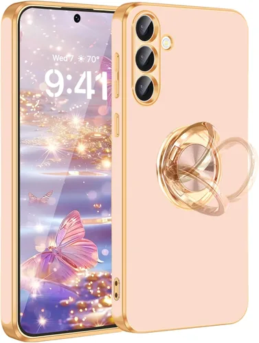 Vista 21 de Fingic Compatible con Samsung Galaxy S22 Funda con Soporte de Anillo, [Soporte de Anillo Giratorio 360° Magnético con Kickstand][Borde Dorado