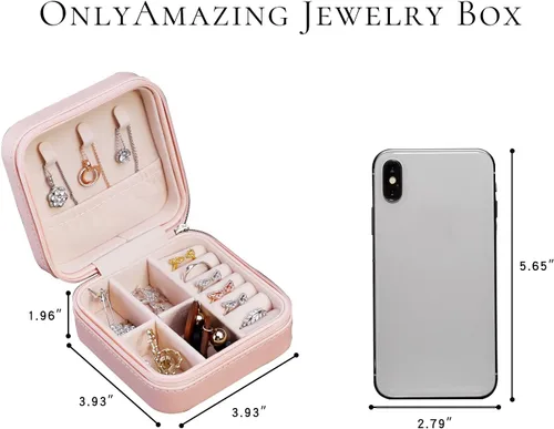Vista 6 de onlyamazing Organizador de viaje de joyería, estuche portátil para joyas para collares, aretes, anillos, colgantes, caja de almacenamiento