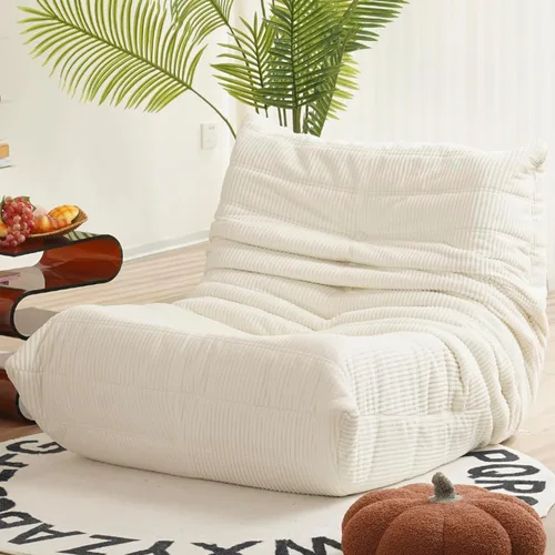 Vista 9 de N&V Silla junto a la chimenea, sofá de suelo sin brazos de mediados de siglo, silla de salón de suelo suave de corduroy premium, silla de sofá
