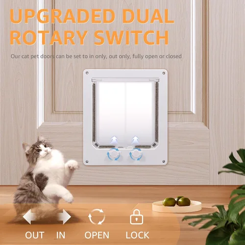 Vista 7 de ZHAZHAMO - Puerta interior de plástico blanco para gatos, fácil de instalar, puerta para gatos interior, puerta para mascotas mejorada con solapa