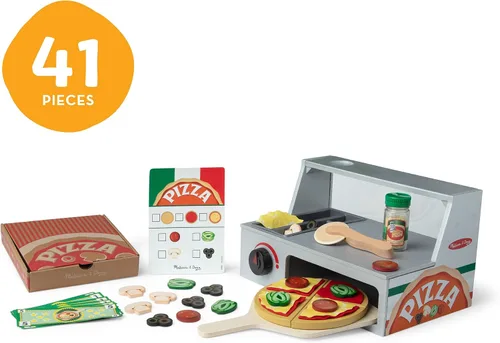 Vista 10 de Melissa & Doug - Juego de pizza de madera Top & Bake con comida de juguete (41 piezas) Juguete de preescolar, juego de comida de madera