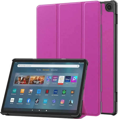 Vista 30 de Funda tipo folio con tapa para tablet Fire Max 11, ajuste delgado, de piel sintética de alta calidad, parte trasera dura, con función de apagado