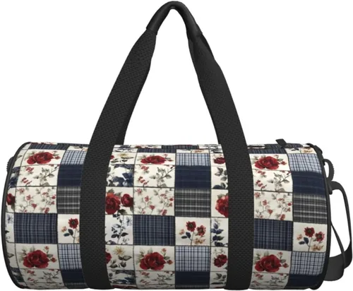 Vista 7 de Large Duffle Bag for Travel - Retro Floral Plaid Print Gym Bag for Women Men, Travel Foldable Bags for Women Men with Zippered Multiple Pockets
