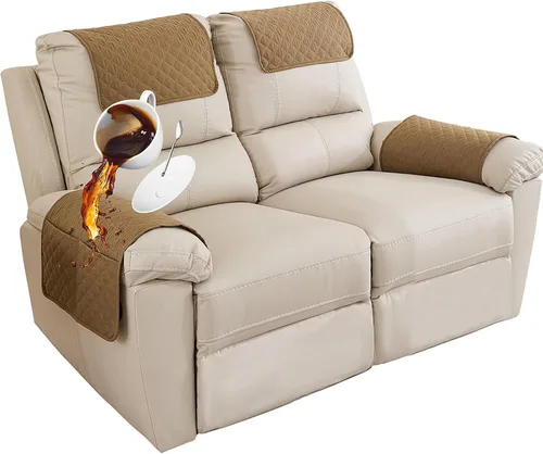 Vista 36 de Funda para Reposabrazos de Sofá, Funda para Reposacabezas de Silla Reclinable, Funda de Sillón con Bolsillos, Protector de Muebles Acolchado Beige