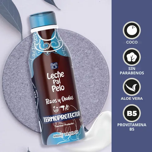Vista 4 de Leche Pal Pelo Rizado y ondulado - Protector térmico - Protección térmica para cabello con aloe vera, leche de coco - Reduce el encrespamiento