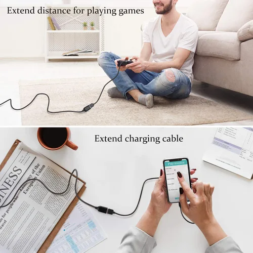 Vista 4 de OKRAY - Cable de extensión USB, paquete de 2 cables de extensión USB 2.0 de nailon trenzado de 6 pies tipo A, macho a hembra, con conector chapado