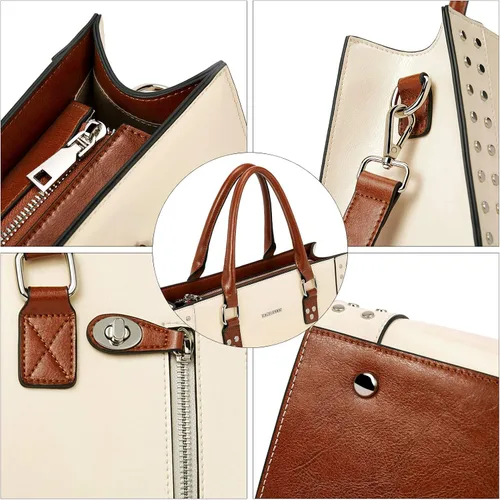 Vista 4 de BOSTANTEN Bolso de cuero para mujer, bolso bandolera con asa superior