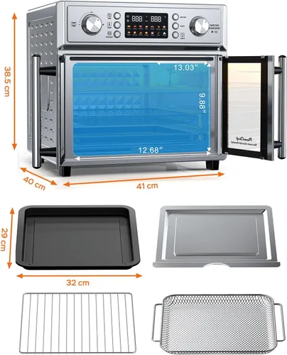 Vista 2 de Combinado de Tostador de Puerta Francesa Extra Grande con Freidora de Aire, Freidora de Aire de Puerta Doble Francesa de Gran Capacidad de 1700W