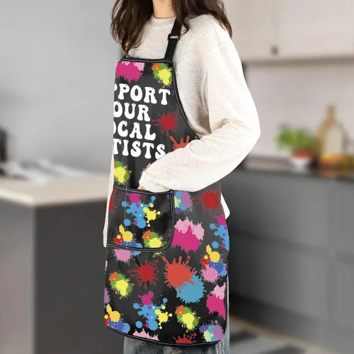 Vista 5 de MNIGIU Regalo para amantes de la pintura, apoya tu delantal de pintor de arte local con bolsillos, delantal de pintura para maestros amantes
