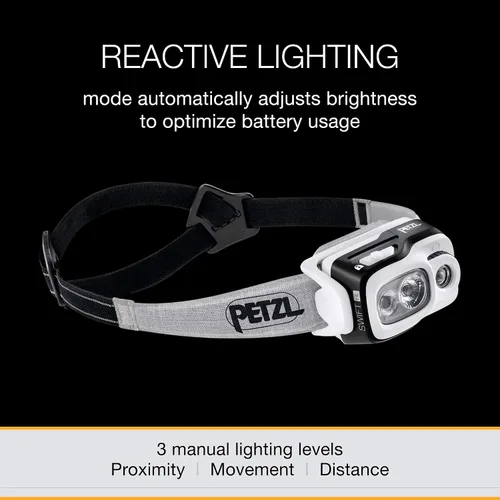 Vista 3 de PETZL, Lámpara Swift Rl Negro, Compacto, Muy Potente y Recargable Con Tecnología Reactive Lighting. 900 lúmenes.