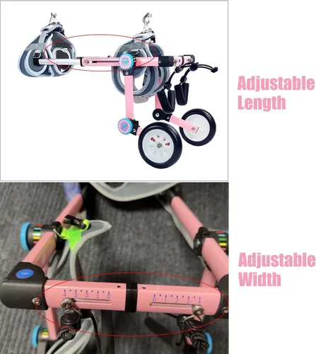 Vista 6 de Ayuda de rehabilitación para silla de ruedas para perros, silla de ruedas plegable para mascotas con bolsa práctica, color rosa/blanco, ajustable
