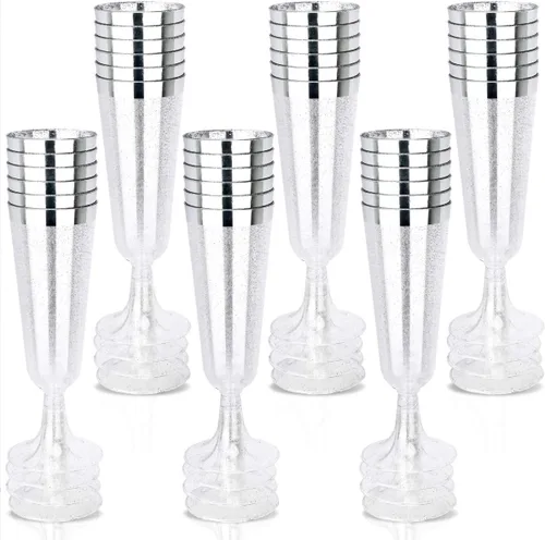 Vista 11 de WDF - Juego de 36 copas de champán de plástico azul transparente, 7 onzas, copas de champán desechables para fiestas, bodas, cumpleaños, primavera