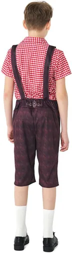 Vista 2 de IDOPIP Disfraz de Oktoberfest para niños, pantalones cortos de Lederhosen bávaros alemanes con camisa a cuadros, calcetines para niños, Halloween