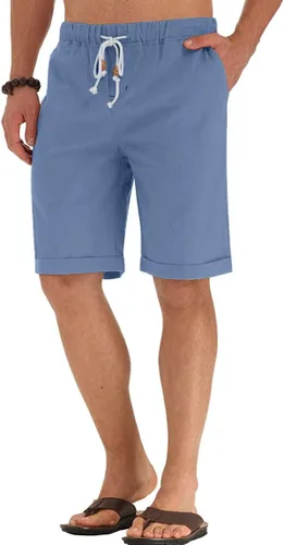 Vista 33 de Sailwind Pantalones cortos de lino para hombre, pantalones cortos casuales de playa con cordón