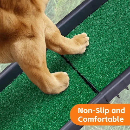 Vista 4 de Rampa plegable para perros para coche, camión, SUV de 61 pulgadas, rampa portátil para mascotas con acolchado de césped para perros grandes