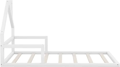 Vista 6 de P PURLOVE Base de cama de tamaño individual con cabecera en forma de casa, plataforma de madera para casa, tamaño individual con soporte de listones