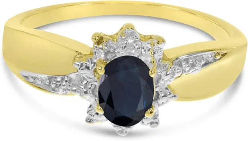 Vista 6 de Anillo de diamantes y zafiro ovalado de oro amarillo de 14 k