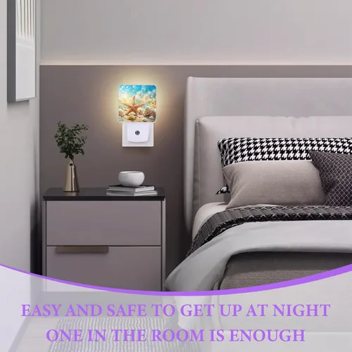 Vista 5 de Luz nocturna de conchas de playa, luces nocturnas enchufables a la pared, lámpara LED para escalera/pasillo/dormitorio, 0.5 W, luz nocturna