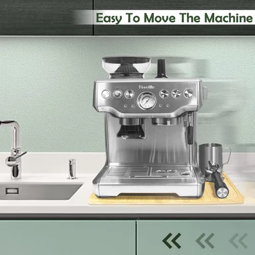 Vista 4 de Deslizador de electrodomésticos de bambú de gran tamaño mejorado para máquina de café espresso Breville Barista 870/878 – Bandeja deslizante debajo