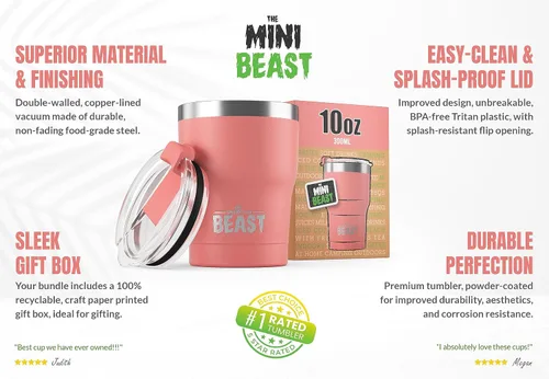 Vista 7 de Beast Vaso de 10 oz de Acero Inoxidable con Aislamiento al Vacío Taza para Café y Hielo de Doble Pared Termo de Viaje (Rosa Flor)