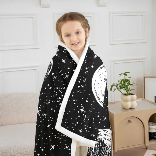 Vista 6 de Erosebridal Manta de sol y luna para cama, manta de forro polar abstracto con estrellas y sol para silla, niños y niños, manta de sherpa bohemia