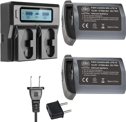 Vista 2 de BM Premium Paquete de 2 baterías LP-E19 de alta capacidad y cargador para cámaras Canon EOS R3, EOS 1D X Mark III, EOS 1D X Mark II, EOS 1DX, EOS