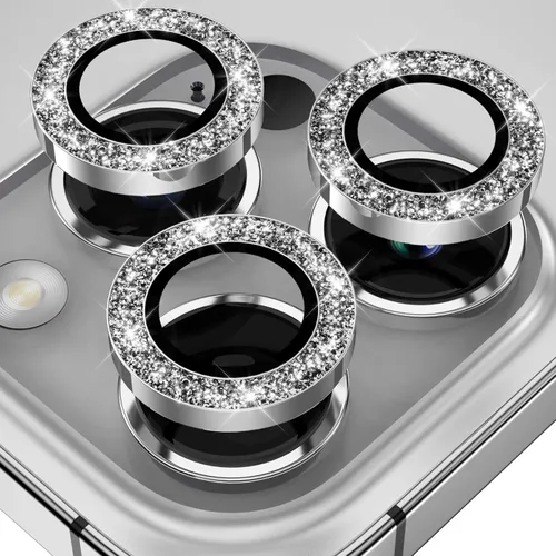 Vista 47 de YWXTW Diseñado para iPhone 14 Pro/iPhone 14 Pro Max Protector de Lente de Cámara Brillante, [Nuevo Diseño con Purpurina] Vidrio Templado de Metal