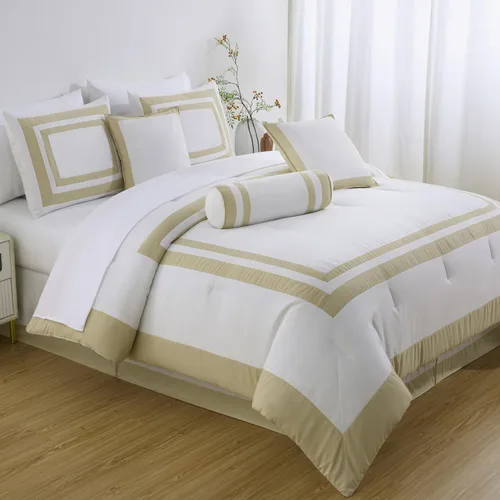 Vista 12 de Chezmoi Collection Caprice Juego de ropa de cama con edredón, de 7 piezas, estilo hotel, con patrón cuadrado en bloque de color moderno