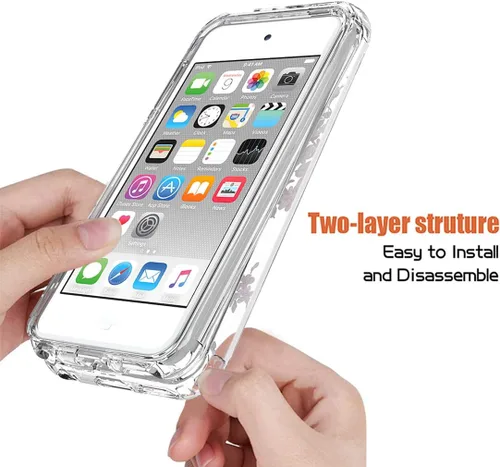 Vista 4 de Funda para iPod Touch 6/Touch 5/Touch 7 con protector de pantalla de vidrio templado, diseño floral a prueba de golpes, cubierta protectora