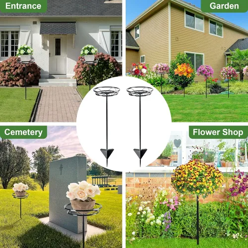 Vista 7 de Tellingyou Paquete de 2 soportes ajustables para macetas para exteriores, soportes de metal para plantas al aire libre, soporte versátil