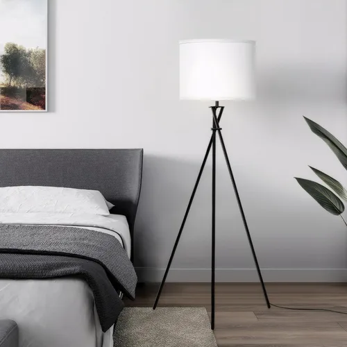 Vista 8 de Lámpara de pie para sala de estar, 61 pulgadas, moderna lámpara de pie trípode con pantalla blanca e interruptor giratorio, lámpara de pie negra