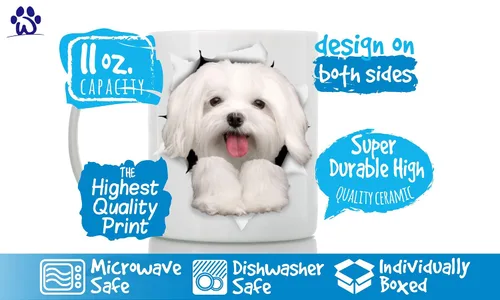 Vista 3 de Taza divertida de perro maltés – Taza de café divertida de cerámica – Regalo perfecto para amantes de los perros – Bonita taza de café novedosa