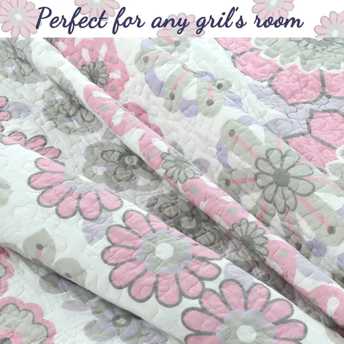 Vista 8 de Orchid Lola - Juego de edredón reversible de 100 % algodón para niños y niñas, diseño de flores