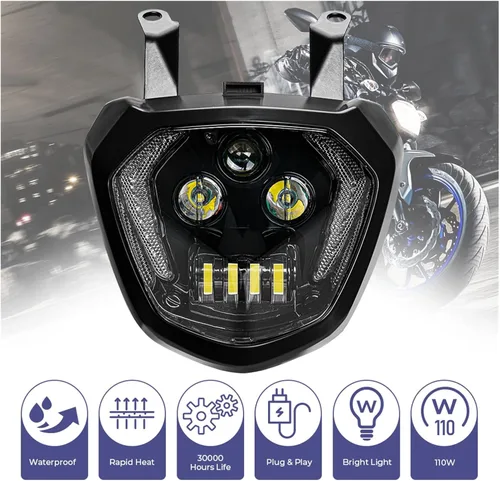 Vista 6 de MaNboc Faro delantero de motocicleta compatible con Yamaha MT07 FZ07 MT 07 LED faro DRL FZ07 2014 2015 2016 2017 compatible con MT07 110W 12V luz