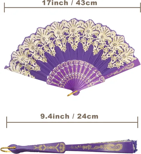 Vista 4 de EOSAU Abanicos plegables chinos de mano para mujeres, plegables a granel para fiestas, bodas, iglesias, bailes (10 colores mezclados)