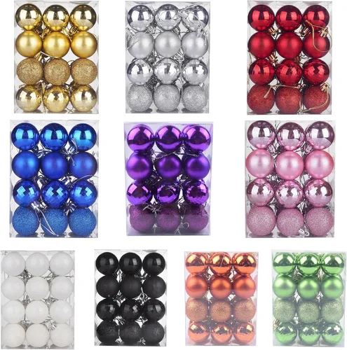 Vista 7 de Esferas colgantes para árbol de Navidad, 24 adornos irrompibles, plástico de 1.6 pulgadas, irrompible, Navidad, boda, fiesta, vacaciones, Negro