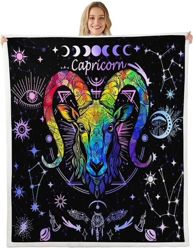 Vista 10 de Manfei Acuario - Manta de astrología trippy para niños y niñas, decoración de habitación de doce constelaciones, manta de forro polar suave