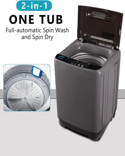 Vista 2 de KRIB BLING - Lavadora completamente automática con bomba de drenaje, lavadora compacta de 17.7 libras, 10 programas de lavado y 8 niveles de agua