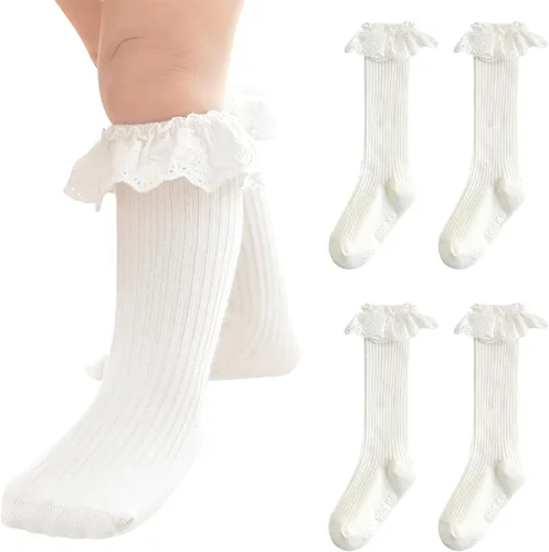 Vista 10 de Calcetines largos con volantes para bebés y niñas de 6 a 12 meses A-encaje-4 Pack