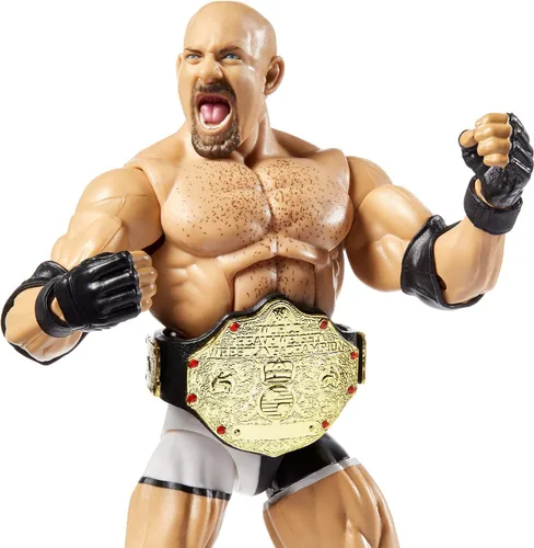 Vista 2 de Figura de acción de lujo WWE Goldberg Elite Series #74 con detalles faciales realistas, equipamiento de lucha icónico y accesorios
