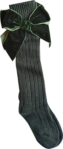 Vista 4 de Kayotuas Calcetines altos hasta la rodilla con lazos, calcetines de uniforme con volantes de tubo largo, calcetines de punto acanalado para bebés
