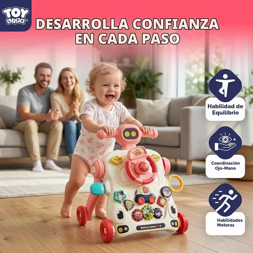 Vista 5 de TOY Life Andador de empuje para bebé 3 en 1, mesa de actividades para Luces y música, engranajes giratorios, volante, mesa de juego desmontable