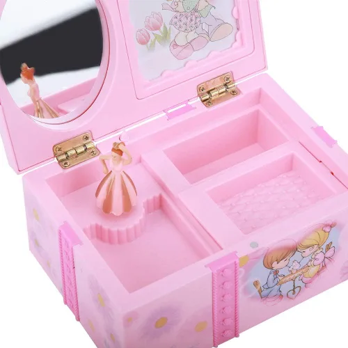 Vista 8 de Oumefar Caja de música bailarina, diseño de espejo, delicada caja de música rosa, caja de almacenamiento de joyería, bailarina, niña, para pendientes