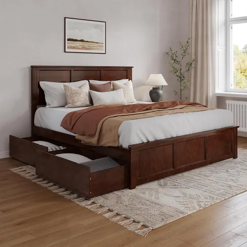 Vista 17 de AFI, Madison - Cama de plataforma de almacenamiento matrimonial con estribo a juego, color espresso