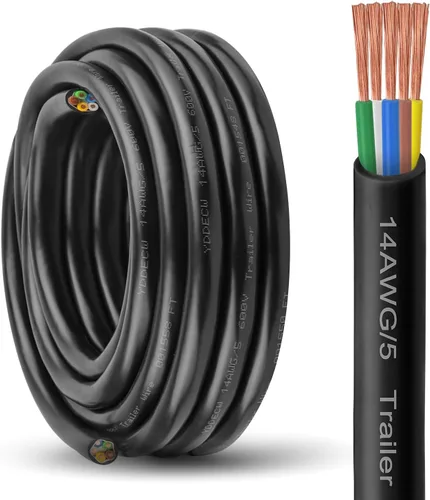 Vista 18 de Cable de Remolque de 4 Vías - Calibre 14, 4 Conductores, 10 Pies, Extensión de Cable Resistente de Cobre Puro, Cordón de Cableado para Remolque RV